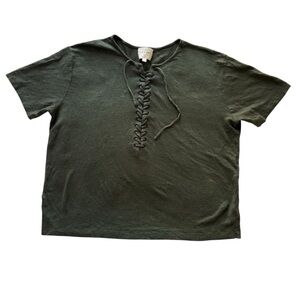 Sézane Lace-Up Tee Shirt Dark Green Short Sleeve Size S